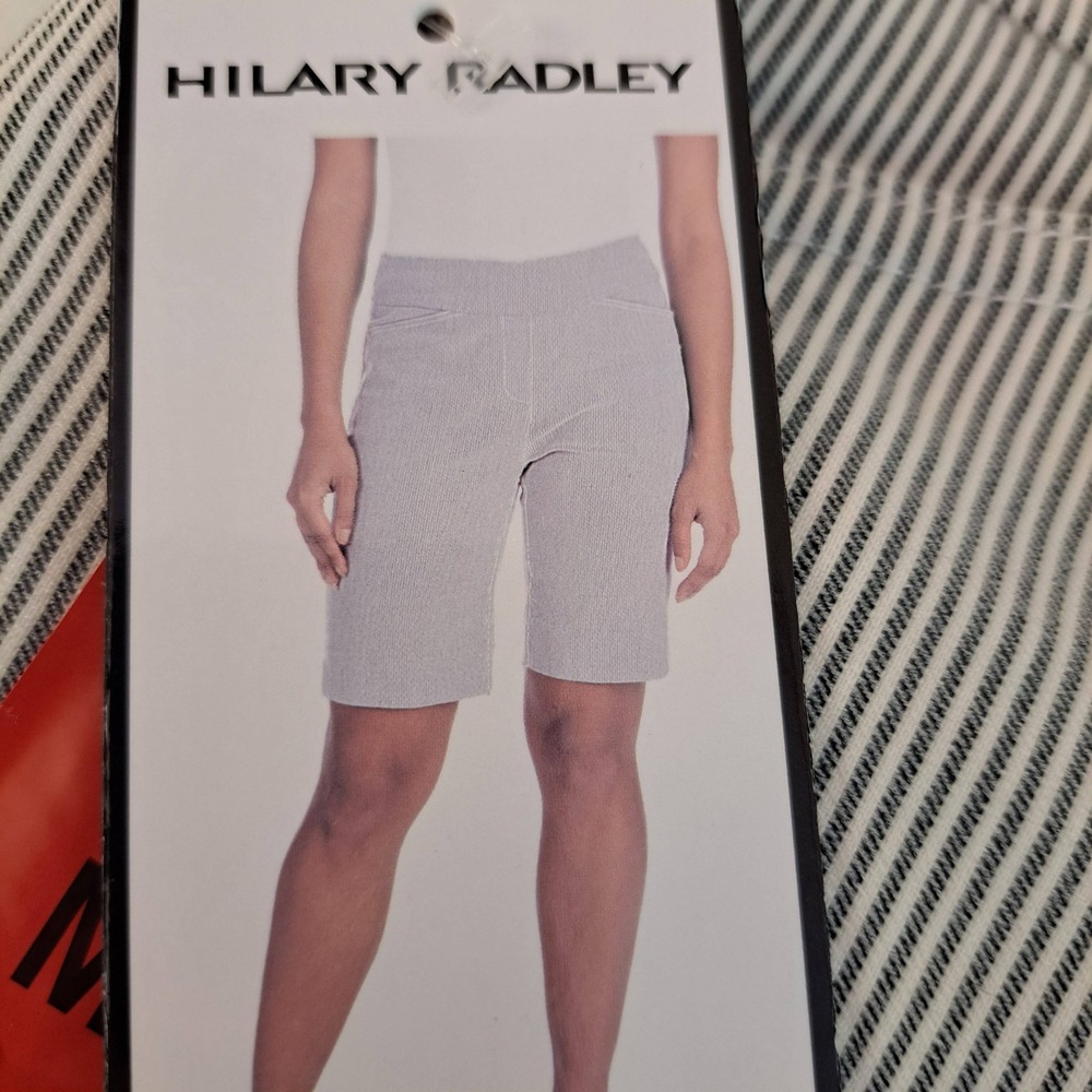 Hilary Radley Womens Shorts M Black NWT Pinstripe Bermuda 1723-140